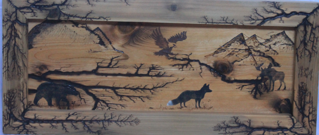 Wood Art Framed Bear Fox and Moose Item 1